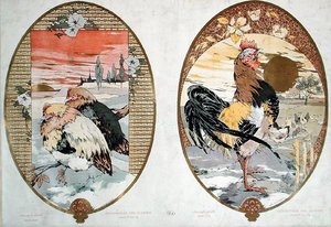 Galos e galinhas, design para uma tela, c.1900 (cor litho)