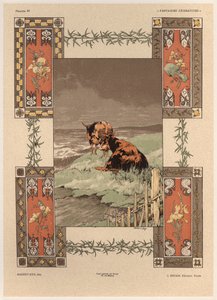 Vacas, placa 39 de &39;Fantasias Decorativas&39;, gravada por Gillot, publicada por Jules Rouam, Livraria de Arte, Paris, 1887 (gravura a cor) de Jules Auguste Habert Dys