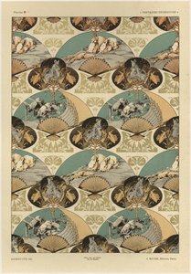 Fãs, gravura 14 de "Fantasias decorativas", gravada por Gillot, publicada por Jules Rouam, libriana de l&39;Art, Paris, 1887 (gravura a cores)
