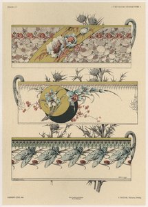 Flores e moscas, prato 11 de &39;Fantaisies decoratives&39;, gravada por Gillot, publicada por Jules Rouam, da Librairie de l&39;Art, Paris, 1887 (gravura a cores)
