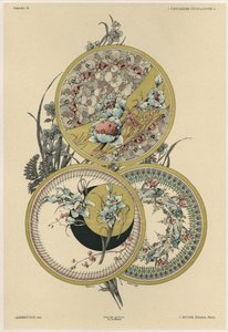 Flores e moscas, placa 12 de &39;Fantaisies decoratives&39;, gravada por Gillot, publicada por Jules Rouam, da Librairie de l&39;Art, Paris, 1887 (gravura a cor)