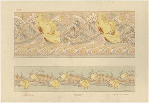 Flores e camundongos, placa 6 de &39;Fantaisies decoratives&39;, gravada por Gillot, publicada por Jules Rouam, da Librairie de l&39;Art, Paris, 1887 (gravura a cores) de Jules Auguste Habert Dys