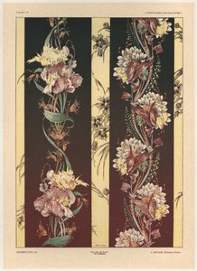 Flores, prato 21 de &39;Fantasias Decorativas&39;, gravado por Gillot, publicado por Jules Rouam, Livraria de Arte, Paris, 1887 (gravura a cor)