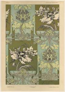 Flores, prato 25 de &39;Fantasias Decorativas&39;, gravado por Gillot, publicado por Jules Rouam, Livraria de Arte, Paris, 1887 (gravura a cores) de Jules Auguste Habert Dys