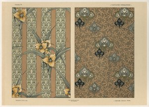 Flores, prato 34 de &39;Fantasias Decorativas&39;, gravado por Gillot, publicado por Jules Rouam, Livraria de Arte, Paris, 1887 (gravura a cor)