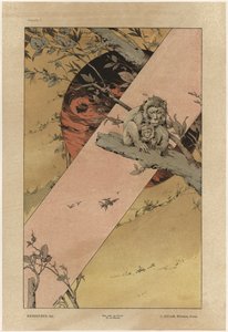 Macacos, placa 4 de &39;Fantasias Decorativas&39;, gravada por Gillot, publicada por Jules Rouam, Livraria de Arte, Paris, 1887 (gravura colorida)