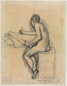 Estudo de um desenho de modelo de mulher nua sentada