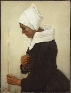 Bretão camponês mulher segurando um cone, c.1869 de Jules Breton