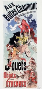 Publicidade para brinquedos na loja "Les Buttes Chaumont" - por Jules Cheret, c. 1890 de Jules Cheret