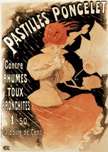 Cartaz publicitário do Pastilles Poncelet, remédio para resfriado e bronquite, 1896.
