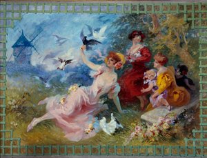 Ar alegórico representando mulheres jovens e aves. Cartonagem para tapeçaria por Jules Cheret (1836-1932) Século XX Nice, Musee Cheret de Jules Cheret