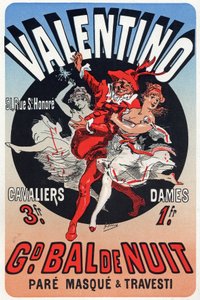 Arte. Entretenimento. Valentino, Baile de Mascarada em Paris. Cartaz de Jules Cheret, França, c.1870 (cartaz) de Jules Cheret