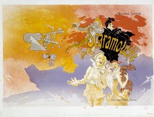 Capa do livro Scaramouche de Maurice Lefevre. Ilustração de Jules Cheret (1836-1932) 1891 Paris, B.N. de Jules Cheret
