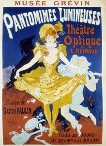 Bailarino e músico - poster para os pantomimas luminosos de Reynaud e Paulin no museu Grévin por Jules Cheret, final do século XIX de Jules Cheret