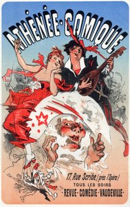Entretenimento. The Athenee Comique, teatro em Paris. Cartaz de Jules Cheret, França, c.1870-80 (cartaz) de Jules Cheret