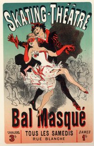 Entretenimento. Teatro. Baile de Mascarada no Teatro de Patinagem, Paris. Cartaz de Jules Cheret, França, c.1875 (cartaz) de Jules Cheret