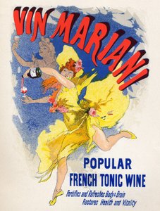 Alimentos e Bebidas. Mariani Vinho Tônico Francês (primeiro cocawine). Cartaz de Jules Cheret (1836-1932), França de Jules Cheret