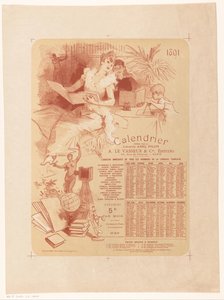 Calendário da livraria Abel Pilon e da editora A. Le Vasseur & Cie para o ano 1891 de Jules Cheret