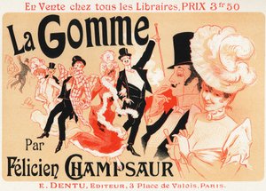 Estilo de vida. O Bal em Paris. Cartaz de Jules Cheret para a peça: La Gomme, de Felicien Champsaur, c.1889. (cartaz) de Jules Cheret