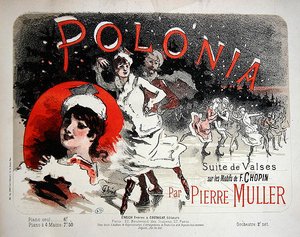 Polonia, capa de uma partitura de valsas composta por Pierre Muller sobre motivos de Chopin, finais do século XIX (cor litho) de Jules Cheret