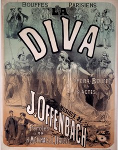 Cartaz da opereta "Diva" musicada por Jacques Offenbach (1819-1880) nos Bouffes parisienses de Jules Cheret