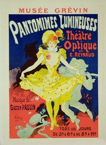 Reprodução de uma propaganda de pôster &39;Pantomimes Lumineuses&39; no Musée Grevin, 1892