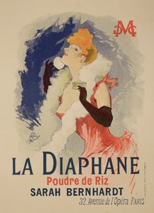 Reprodução de um cartaz publicitário "La Diaphane", em pó facial translúcido, modelado por Sarah Bernhardt (1844-1923), 1890