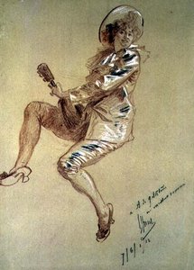 Sentado Pierrette, tocando o Bandolim de Jules Cheret