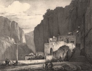 Vista de Amalfi, Campania, Itália, litografia após desenho de Jules Coignet (1798-1860), 258x245 cm