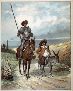 Dom Quixote e Sancho Panza - Ilustração de Jules David (1808-1892) do Histoire de Dom Quixote (Dom Quixote) - 1887 - por Miguel de Cervantes Saavedra (1547-1616) -