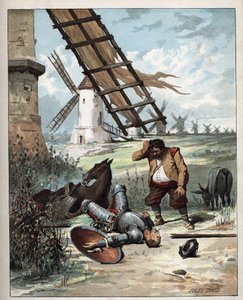 Dom Quixote e os moinhos de vento - Ilustração de Jules David (1808-1892) do Histoire de Dom Quixote (Dom Quixote) - 1887 - por Miguel de Cervantes Saavedra (1547-1616) -