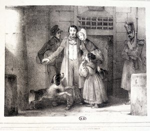 Homem a sair da prisão e reunido com a família, c. 1830. de Jules David