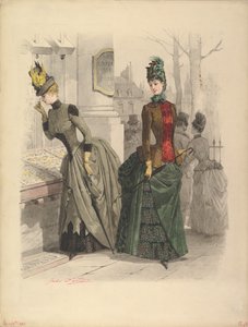 Duas Mulheres em Vestidos de Dia: Desenho preparatório para um prato de moda de..., 19 de Outubro de 1886. de Jules David