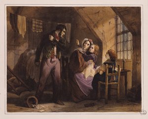 Vício e Virtude: Miséria (litografia a cores) de Jules David