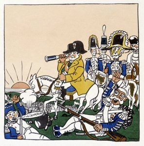 Napoleão na Batalha de Austerlitz (1805) - no "Histoire de France" de Jules Depaquit, doente, Ed. jonquières, Paris