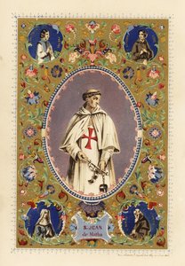 Retrato de São João de Matha, fundador da Ordem da Santíssima Trindade, com auréola, em vestes cruzadas, segurando algemas de cristãos libertos de Jules Desportes