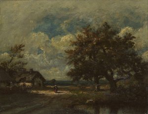 The Cottage by the Roadside, Stormy Sky, c. 1860. de Jules Dupré