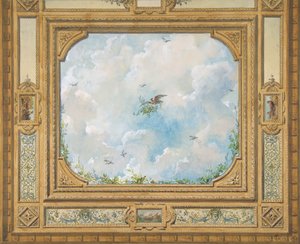 Projeto para um teto decorado com nuvens e pássaros, 1830-97. Criadores: Jules-Edmond-Charles Lachaise, Eugène-Pierre Gourdet.