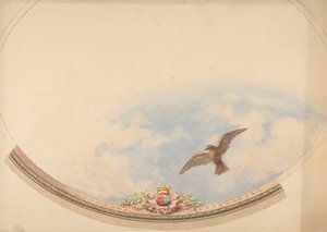 Design para um tecto pintado com nuvens e uma águia que sobe em flecha, segunda metade do século XIX. Criadores: Jules-Edmond-Charles Lachaise, Eugène-Pierre Gourdet. de Jules Edmond Charles Lachaise and Eugène Pierre Gourdet