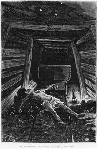 "Ela estava morrendo no ar de asfixia", ilustração de "Germinal" de Emile Zola (1840-1902) gravada por Desire Dumont (século XIX), edição de 1886