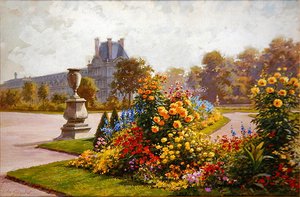 Os Jardins das Tulherias, Paris (aquarela e bodycolour sobre papel)