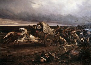 O desvio da Insurreição Cholet armada na Vendéia em março de 1793, repreendida em outubro pela Convenção e pelos exércitos republicanos, os “brancos” recuaram para o Loire. Pintura de Jules Girardet (1856-1938)