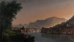 Vista de Grenoble no século XIX (Óleo sobre tela) de Jules Jean Baptiste Guedy