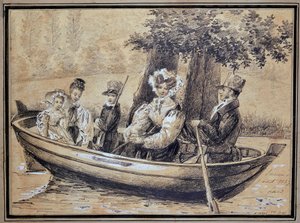 Família de Ségur (o Conde, a Condessa e seus filhos) por barco - por J.H. Laure, Agosto de 1829 de Jules Laure