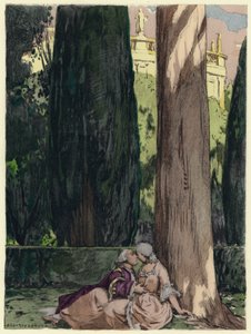 Ilustração para as memórias de Casanova (litografia a cores) de Jules Marie Auguste Leroux
