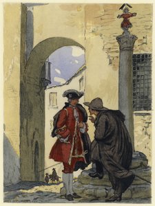 Ilustração para as memórias de Casanova (litografia a cores) de Jules Marie Auguste Leroux