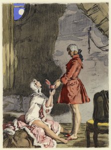 Ilustração para as memórias de Casanova (litografia a cores) de Jules Marie Auguste Leroux
