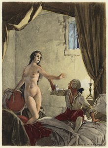 Ilustração para as memórias de Casanova (litografia a cores) de Jules Marie Auguste Leroux
