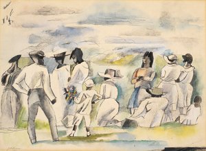 Preto com Flores Boy Holding (wc em papel) de Jules Pascin