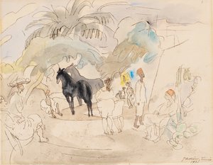 Números e Dois Cavalos na Paisagem de Jules Pascin